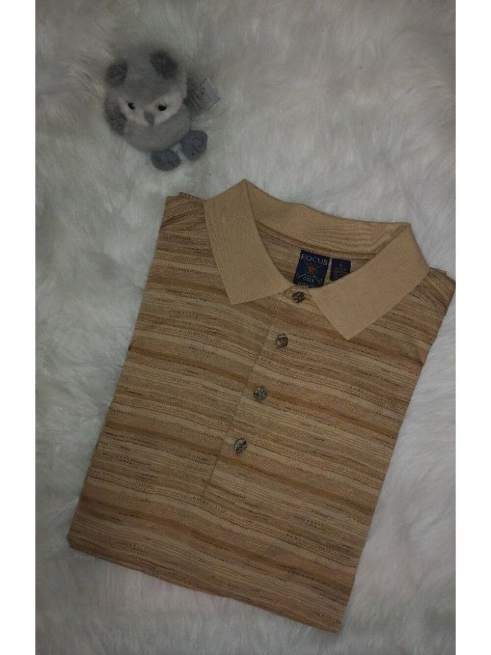 Focus Golf L Goldenrod Stripe Fine Italian Cotton Polo Shirt